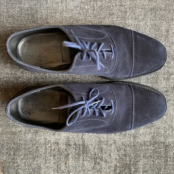J.M. Weston 300 Navy Suede Oxfords Men’s Sz 8UK. - Picture 11 of 14